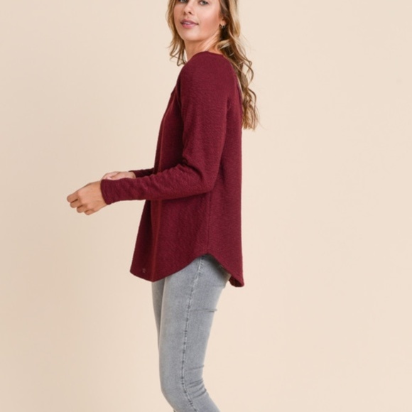 Doe & Rae Burgundy Sweater Crochet Back Ribbed NWT - Picture 5 of 7